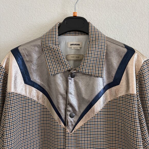 ZADIG & VOLTAIRE Kartys Car Jacket Women’s Medium – Metallic Faux Leather Plaid - Picture 4 of 16